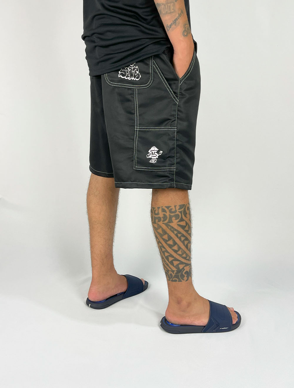 Shorts Médio Carpinteiro Trip Side Tactel New Street - Preta
