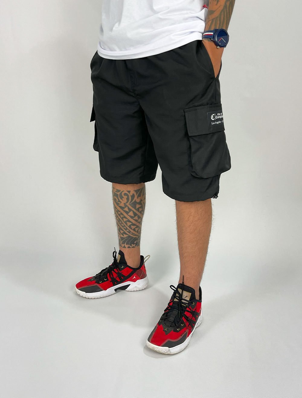 Bermuda Compton Tactel Cargo Regulagem Barra Basic Preta