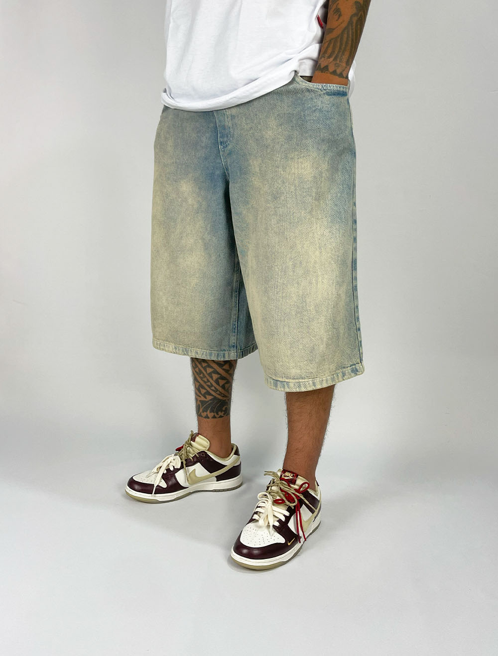 Bermuda Jorts Long Super Baggy Jeans Basic - Cinza