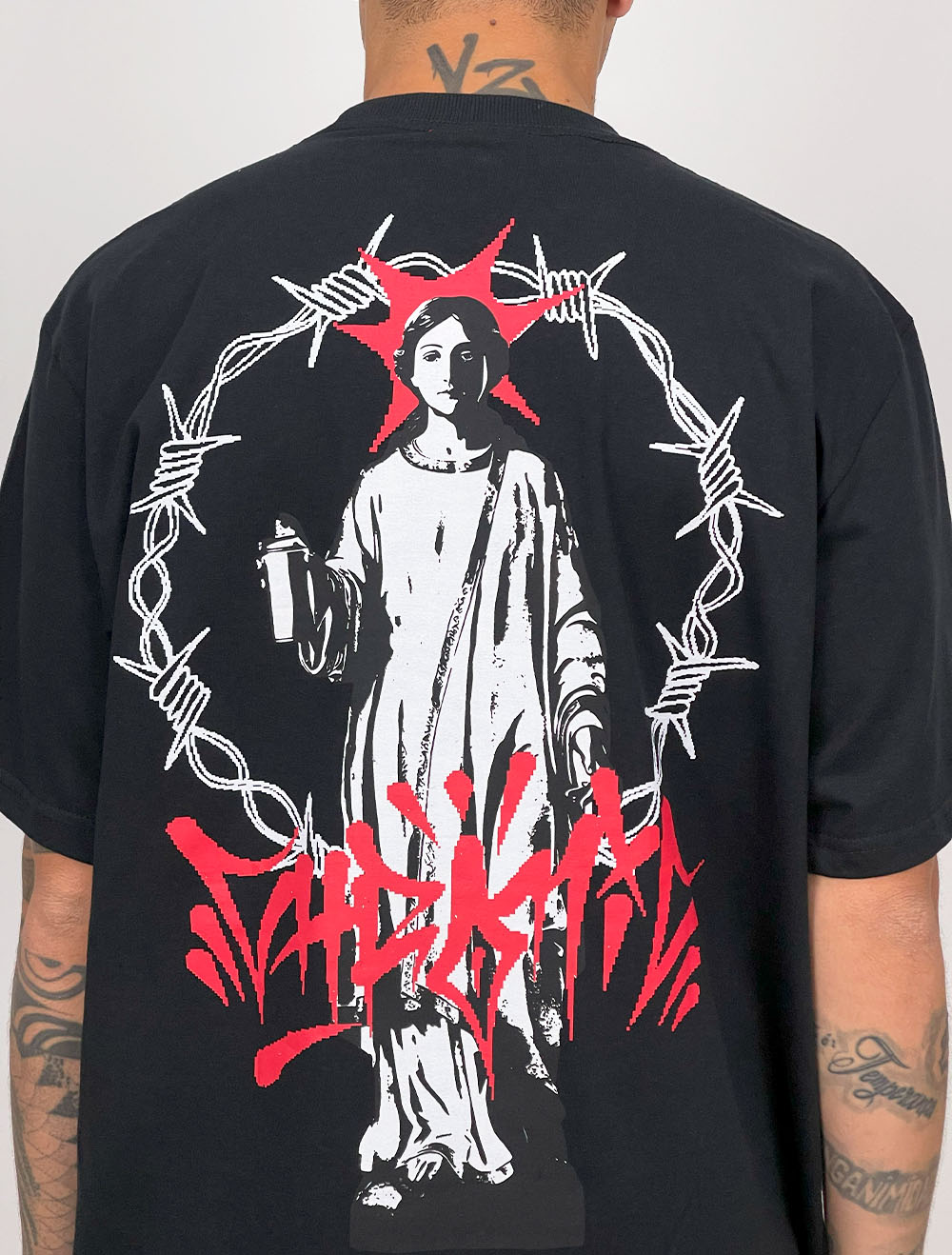 ★状態良★CG-2152 CHRISTIAN ES Camiseta Chronic Santa Graff Coroa de Espinho - Preta