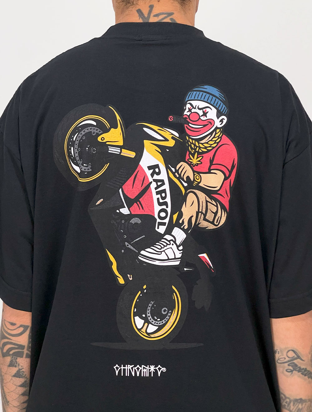 Camiseta Oversized Chronic Clown Motoboy Grau Design