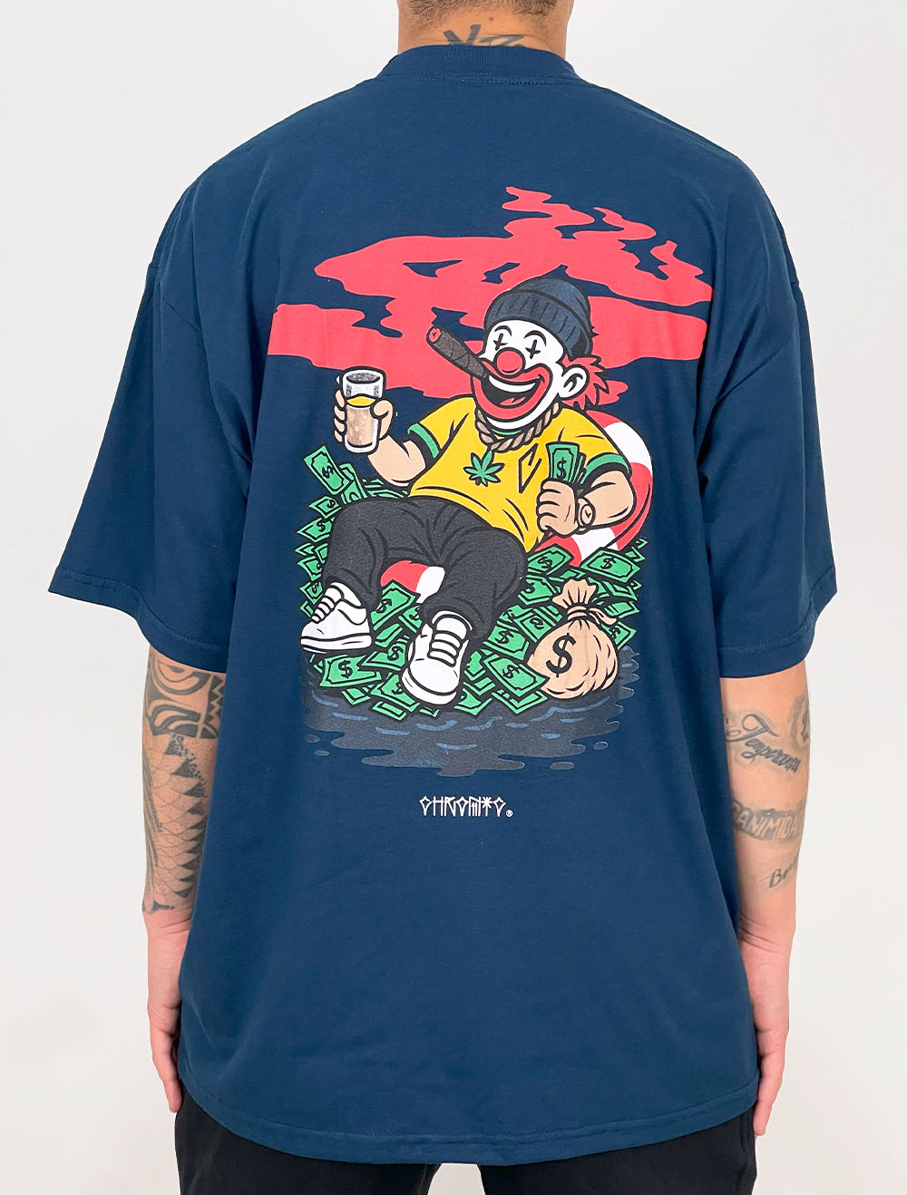 Camiseta Oversized Chronic Palhaço Money Design - Marinho