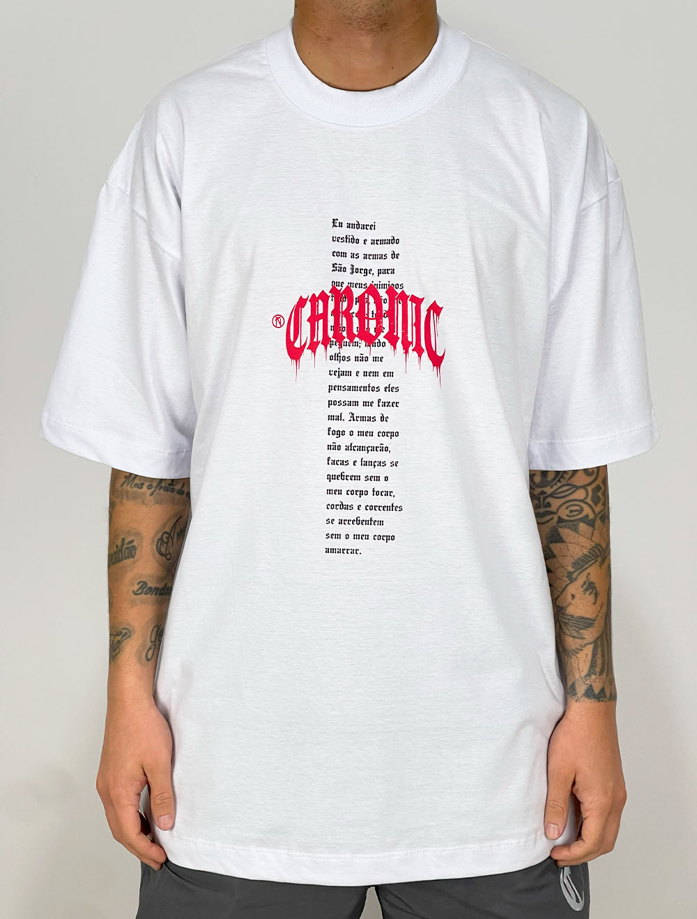 Camiseta Oversized Chronic São Jorge Oração Update - Branca