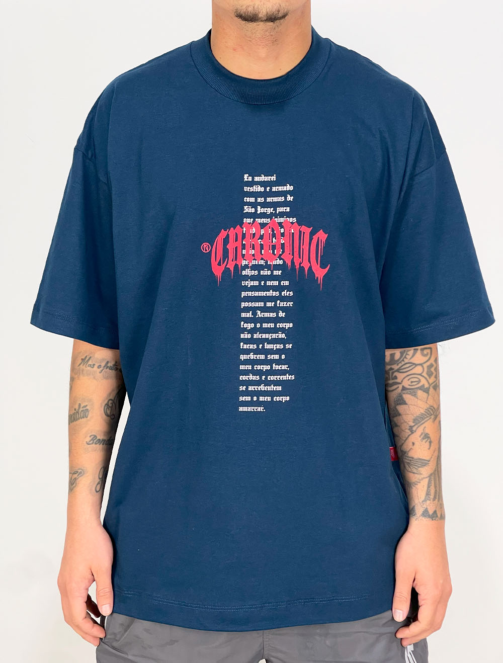 Camiseta Oversized Chronic São Jorge Oração Update - Marinho