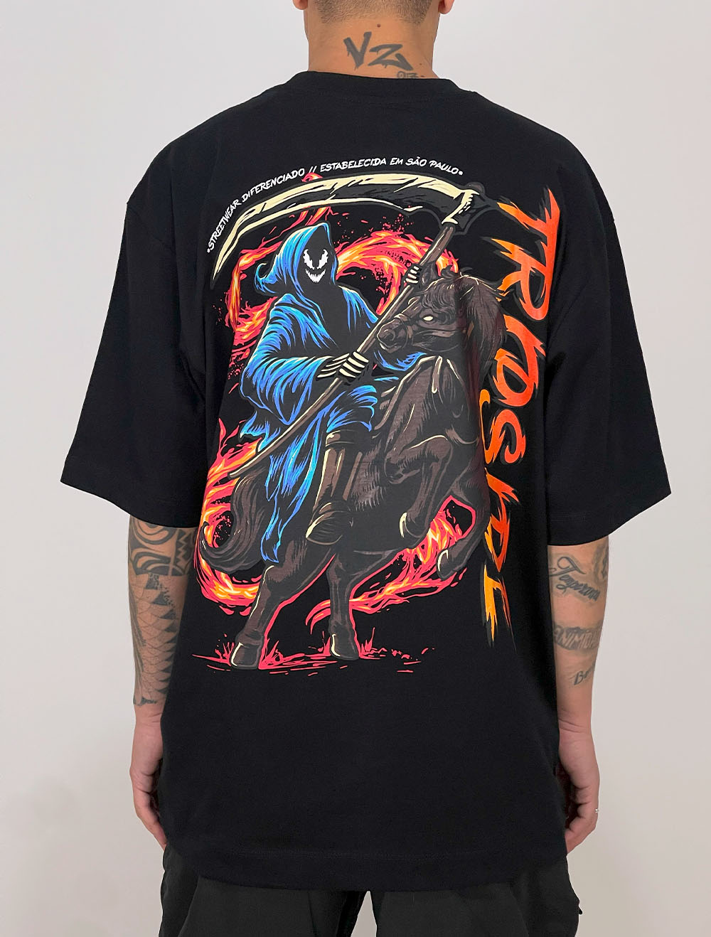 Camiseta Oversized Trip Side Tigre x Dragão Risco - Off White