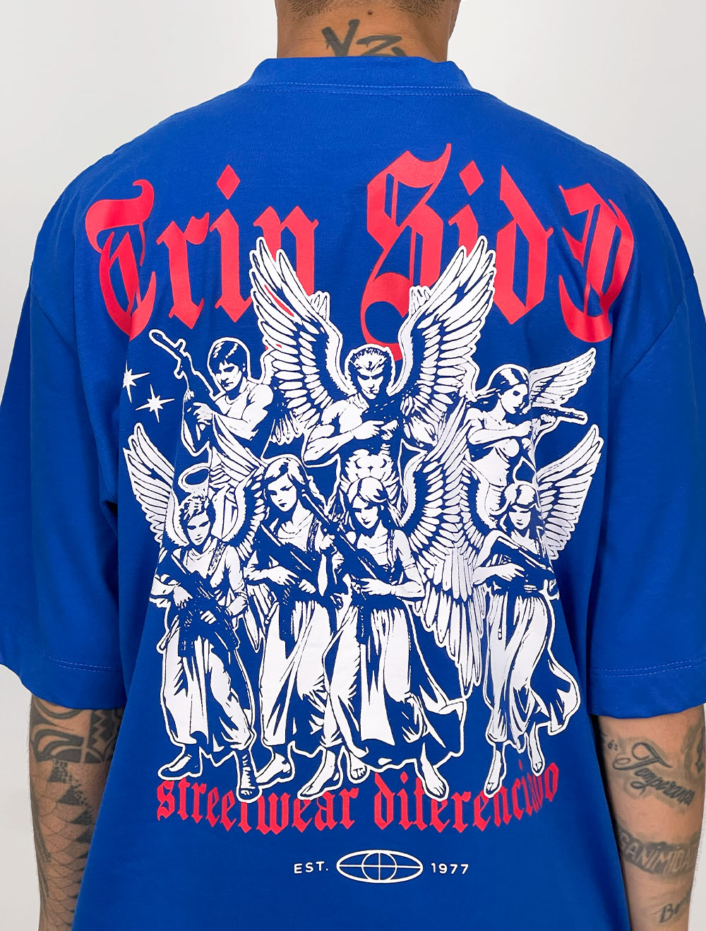 Camiseta Oversized Trip Side Mafia Anjos - Azul