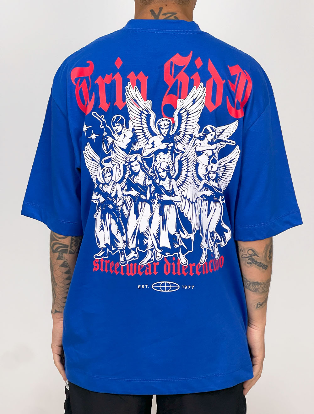 Camiseta Oversized Trip Side Mafia Anjos - Azul