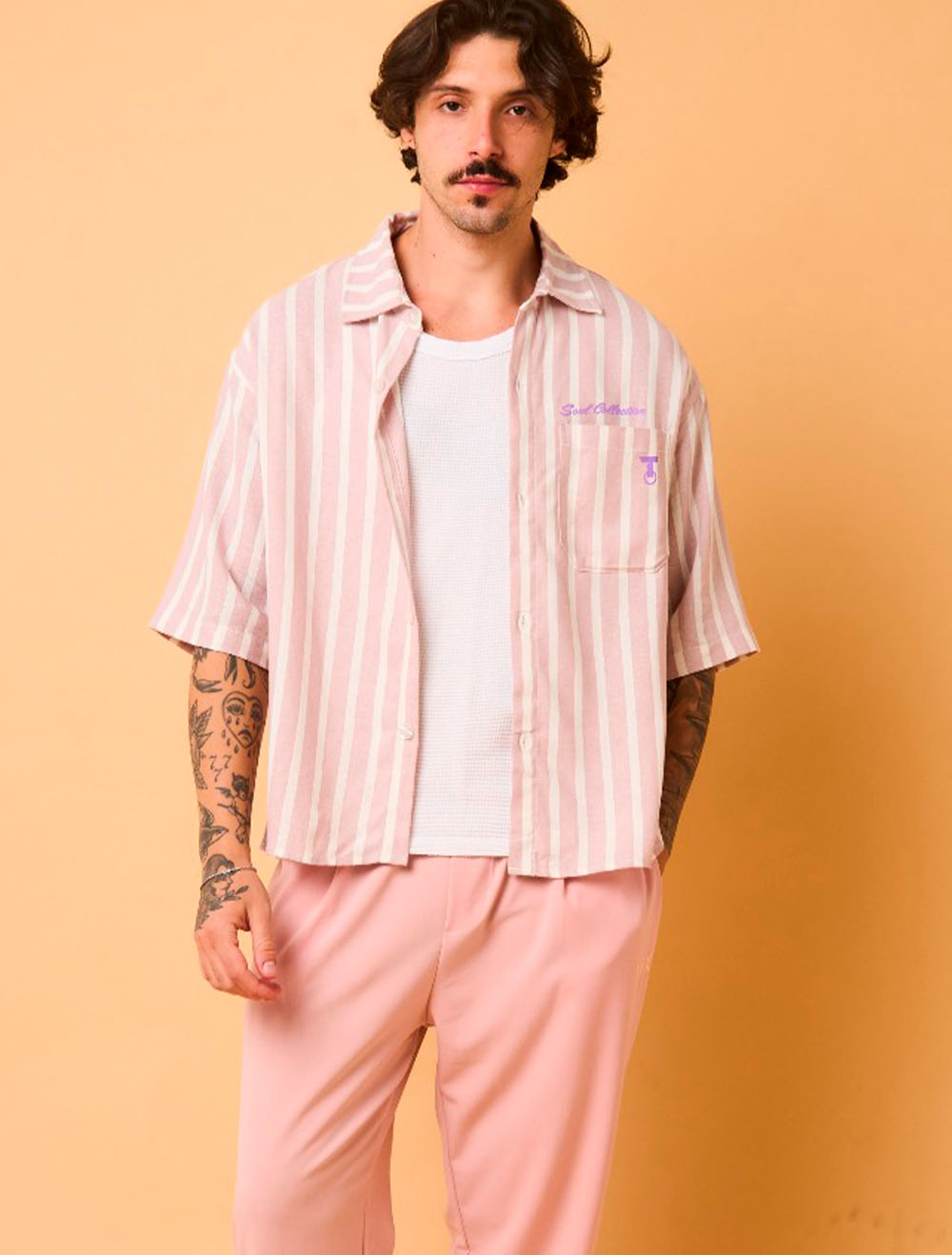 Camiseta de Botão Totanka Rose Lines - Rosa