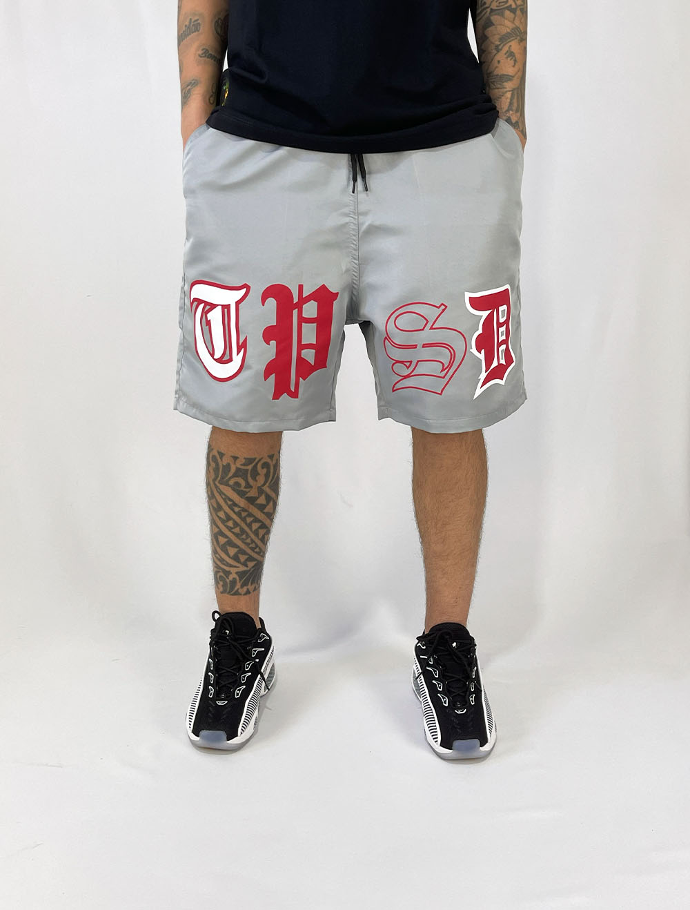 Shorts Tactel Trip Side Multi Letters - Cinza