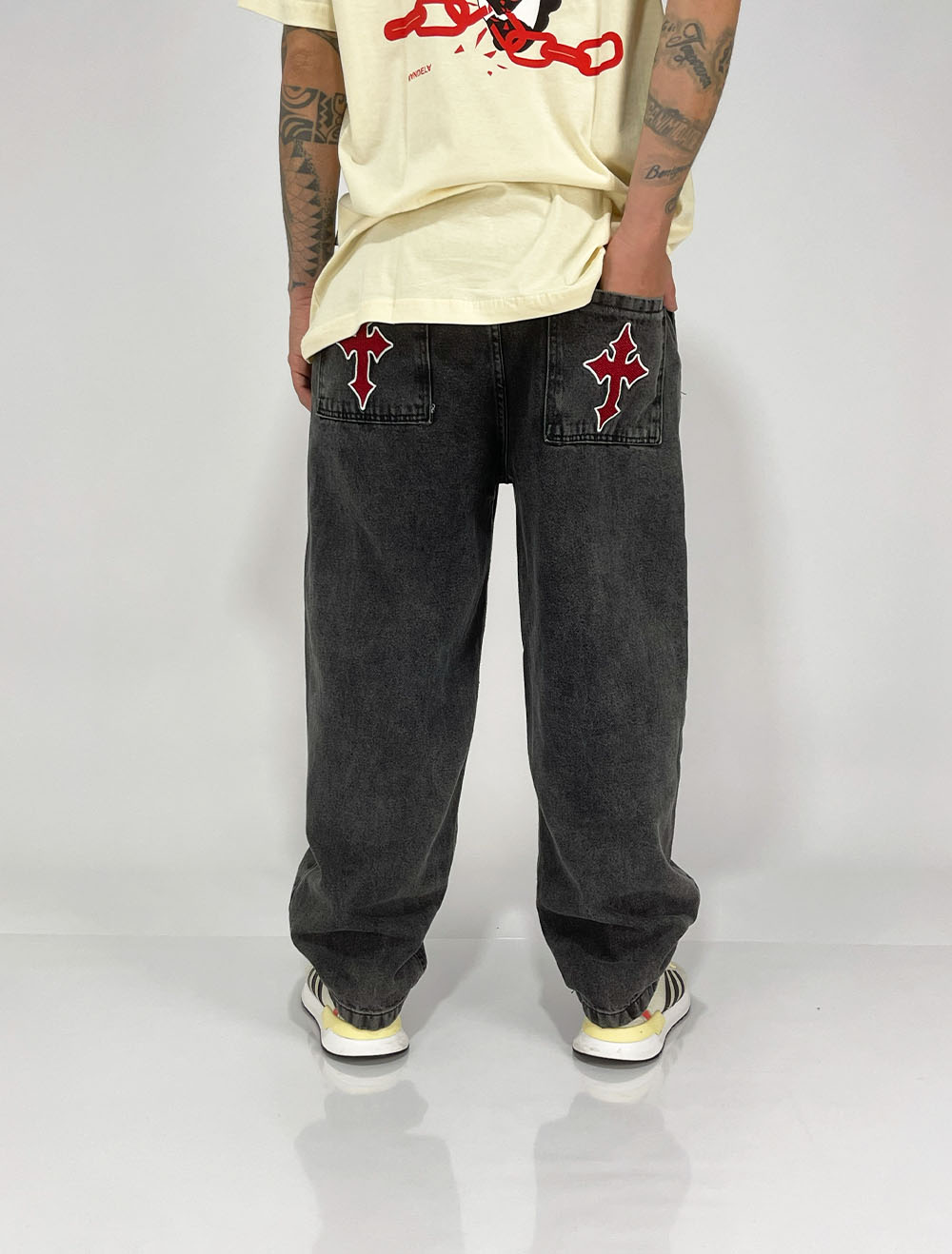 Calça Jeans Baggy Trip Side Cruzes Basic - Preta