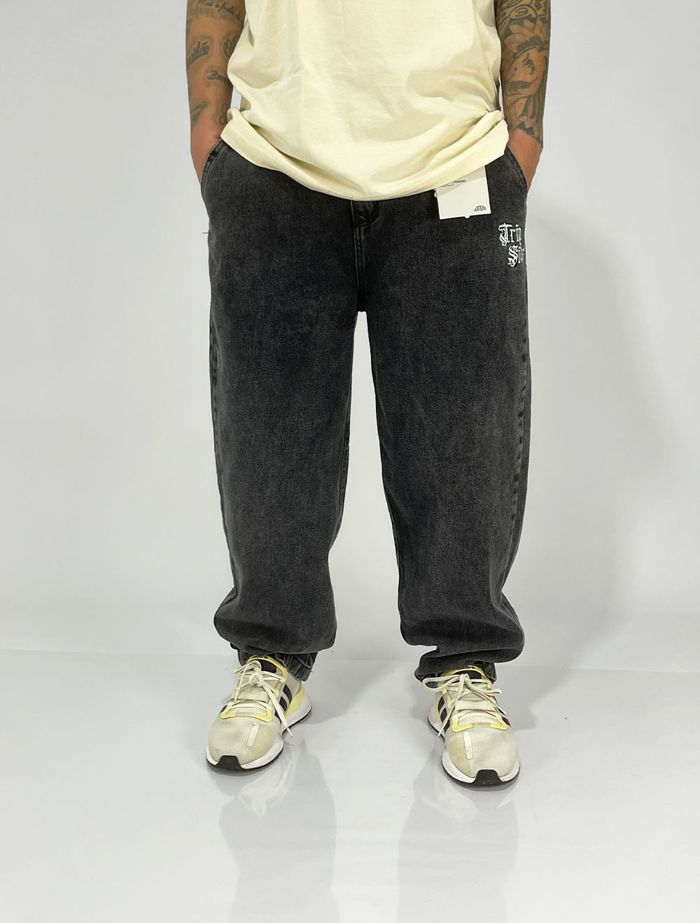 Calça Jeans Baggy Trip Side Cruzes Basic - Preta