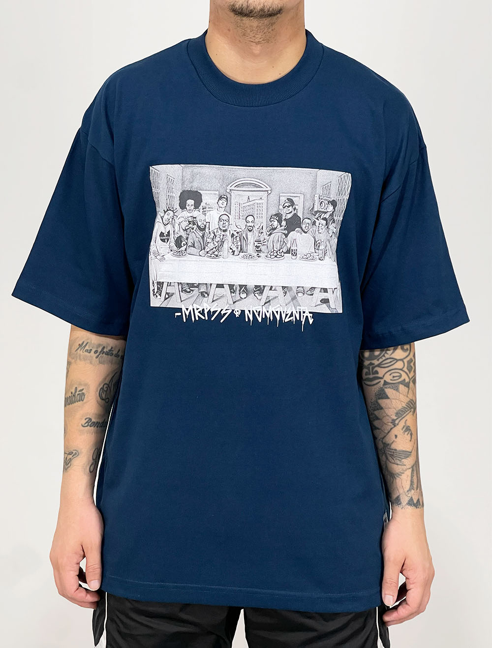 Camiseta Oversized Premium Chronic Santa Ceia Rappers - Marinho
