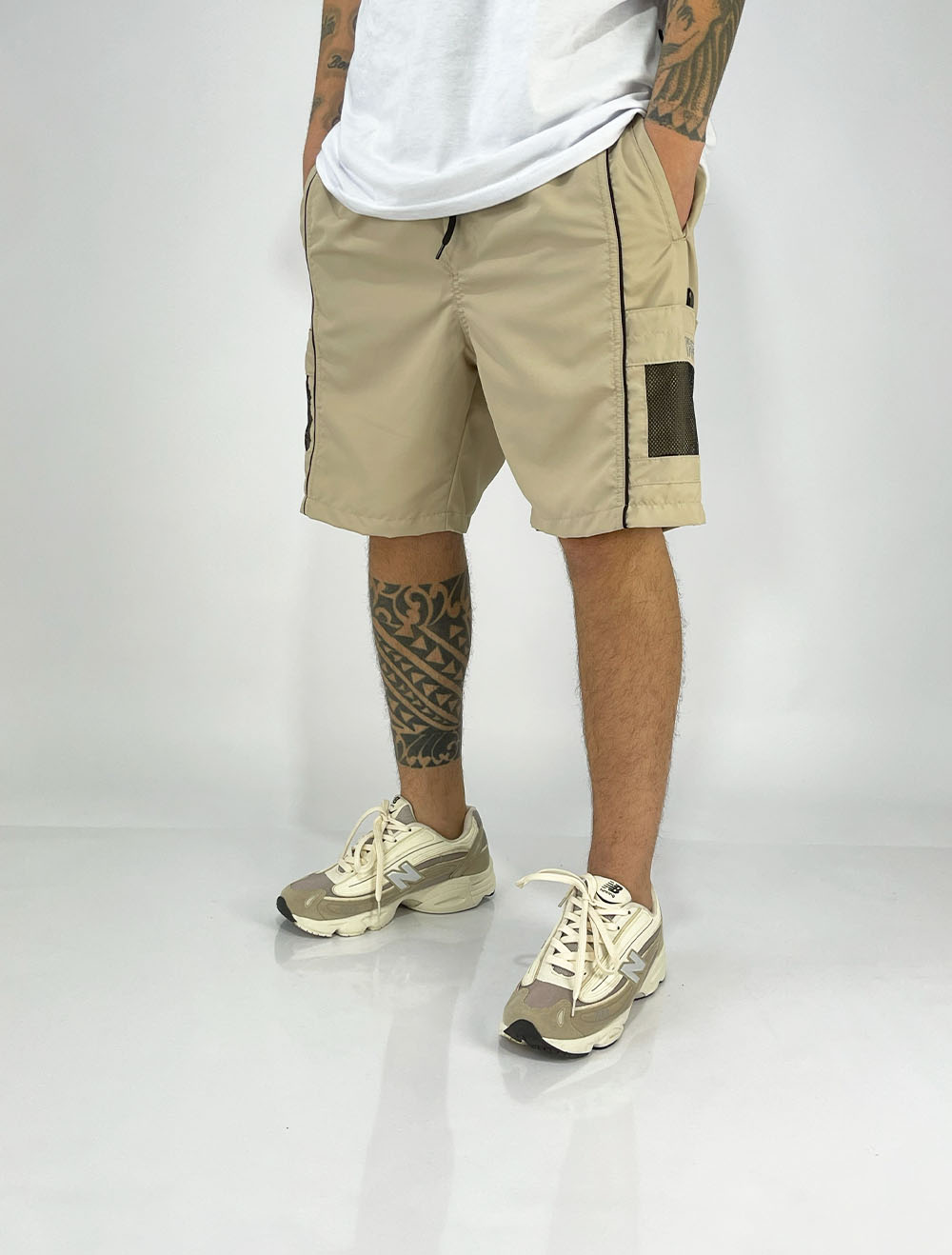 Shorts Curto Tactel Vizu07 Cargo Tela Line New - Creme