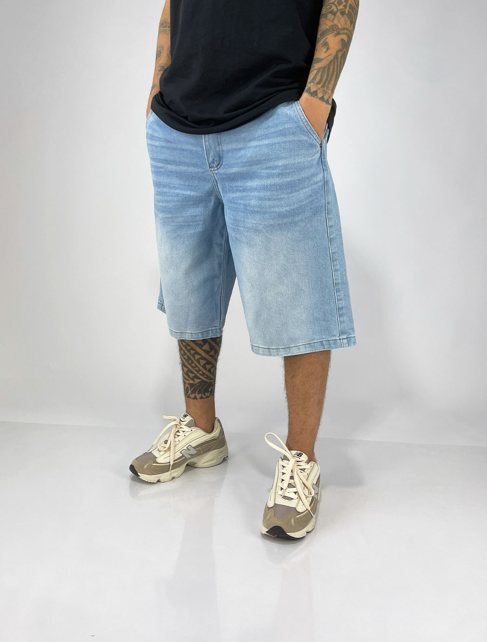 Bermuda Jeans Baggy Jorts Denim Co Logo Bolso - Azul Claro