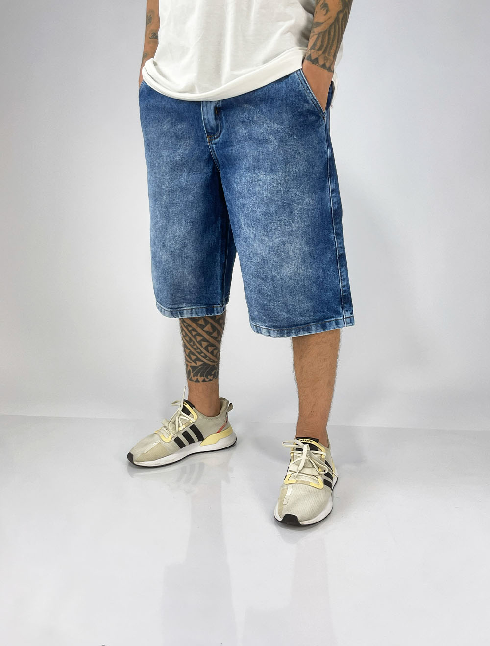 Bermuda Jeans Baggy Jorts Denim Co Logo Bolso - Azul
