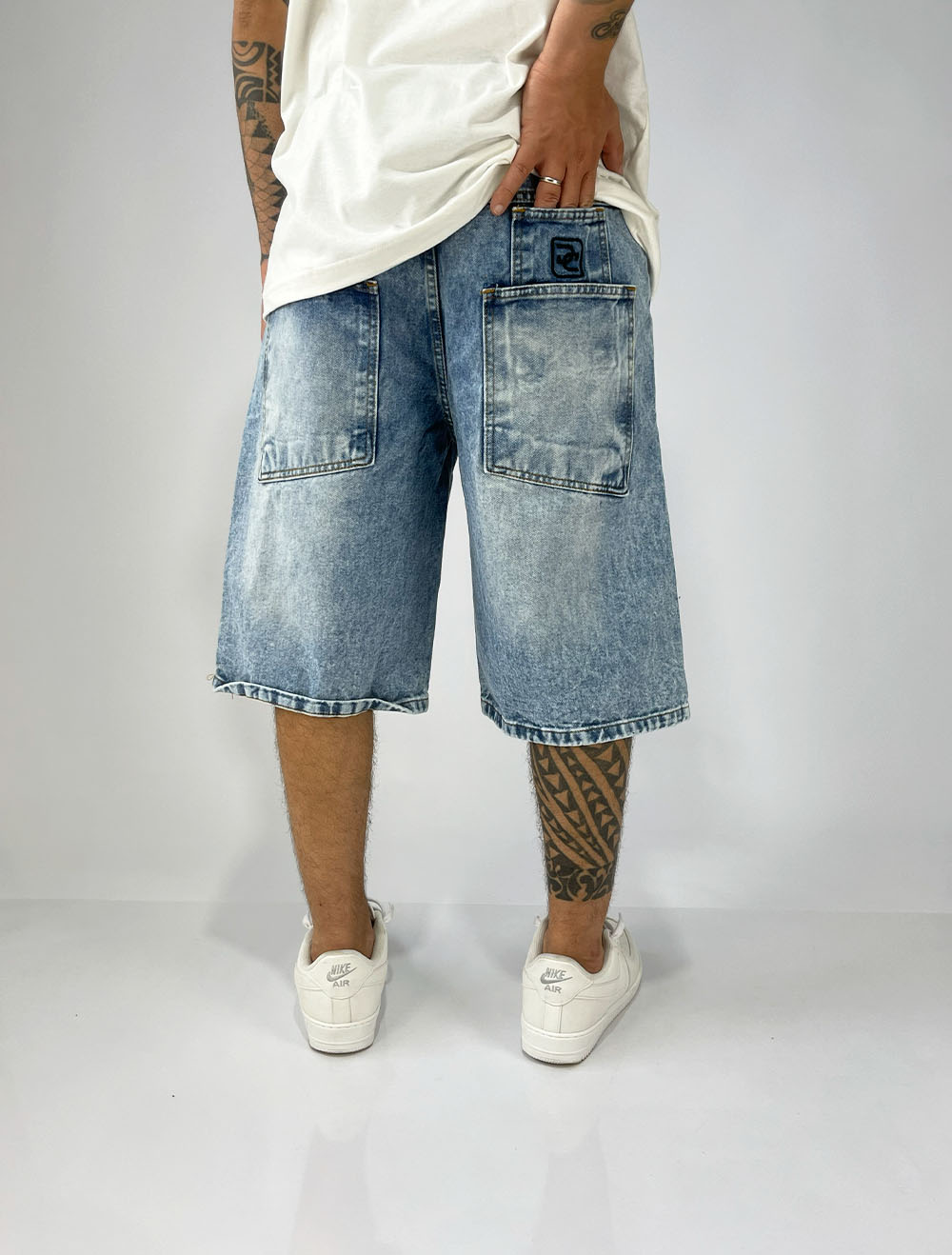 Bermuda Jeans Baggy Jorts Denim Co Logo Bolso Lavagem - Azul Claro