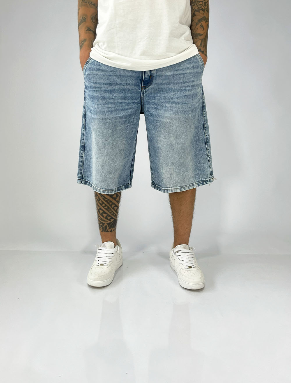 Bermuda Jeans Baggy Jorts Denim Co Logo Bolso Lavagem - Azul Claro