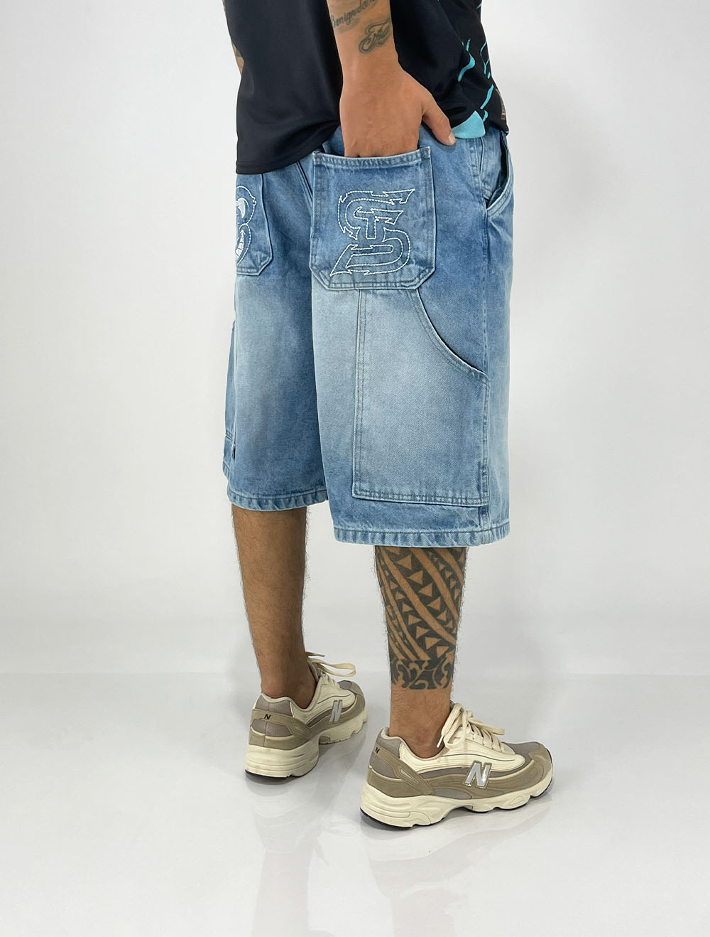 Bermuda Jeans Baggy Trip Side Carpinteiro Duplo Bear - Azul