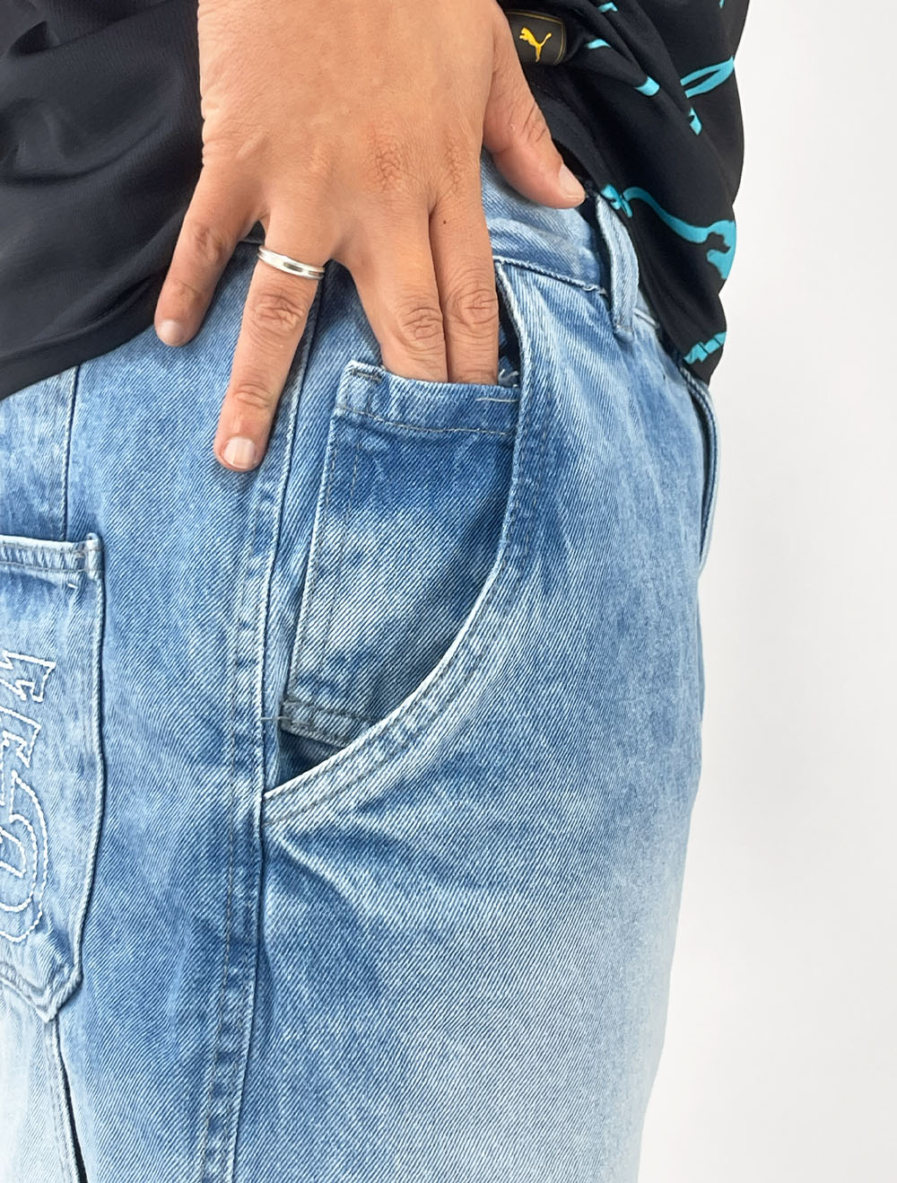 Bermuda Jeans Baggy Trip Side Carpinteiro Duplo Bear - Azul