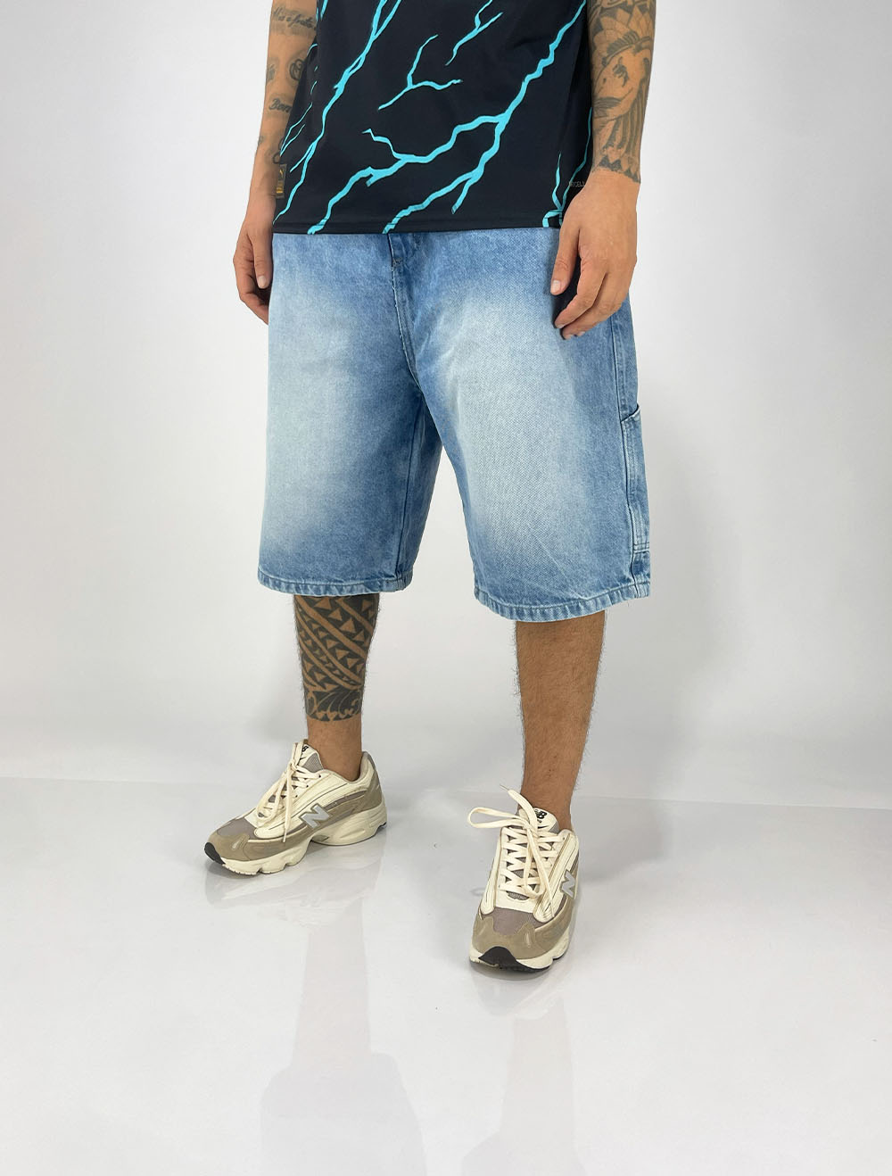 Bermuda Jeans Baggy Trip Side Carpinteiro Duplo Bear - Azul