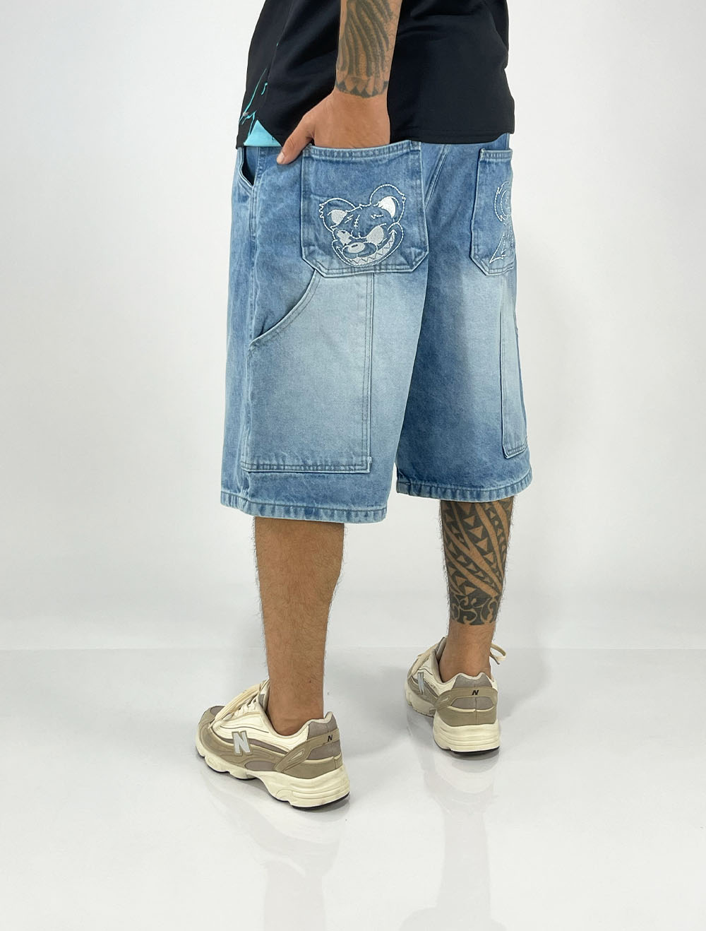 Bermuda Jeans Baggy Trip Side Carpinteiro Duplo Bear - Azul
