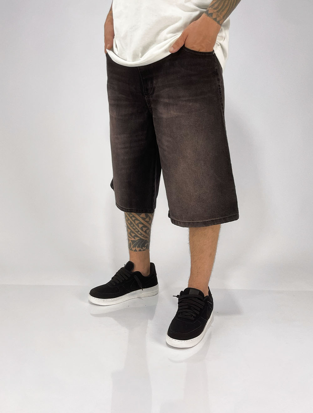 Bermuda Jeans Jorts Denim Co Black Rose - Preta