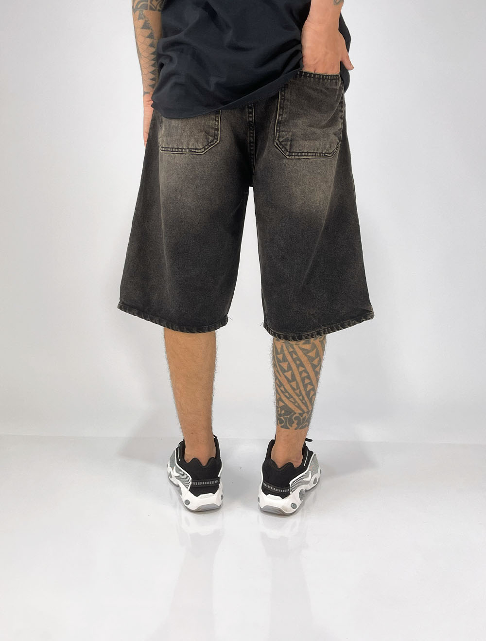 Bermuda Jeans Jorts Denim Co Black Rose Washed - Preta