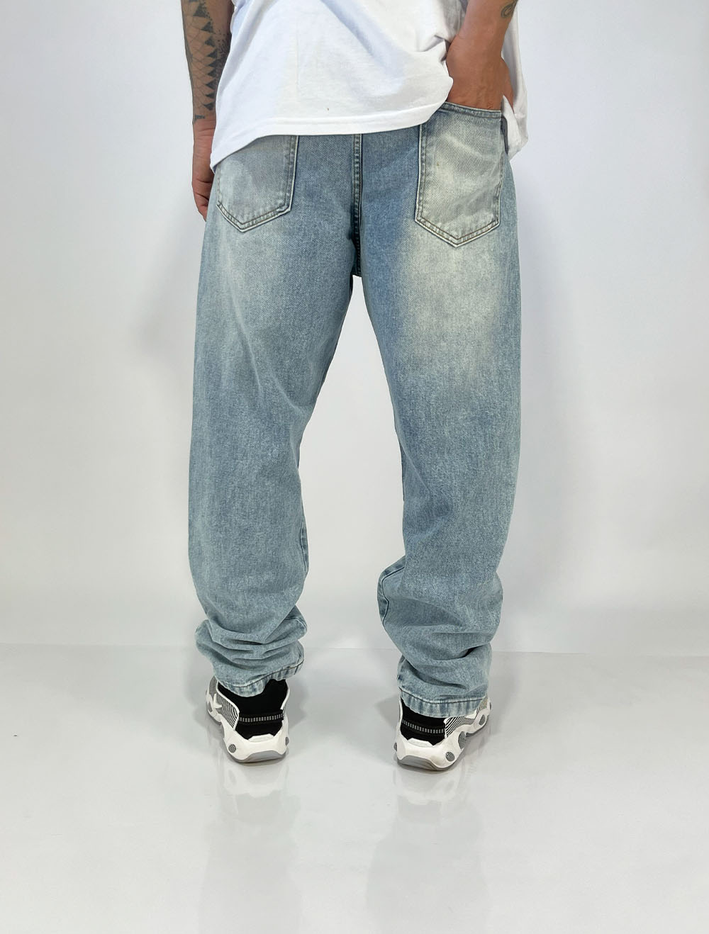 Calça Jeans Baggy Denim Co Recorte lateral e Barra - Azul Claro
