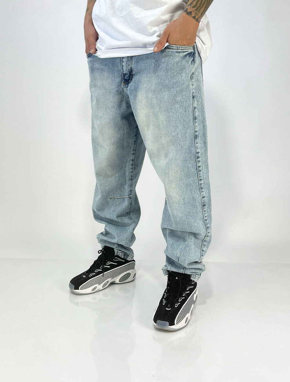 Calça Jeans Baggy Denim Co Recorte lateral e Barra - Azul Claro