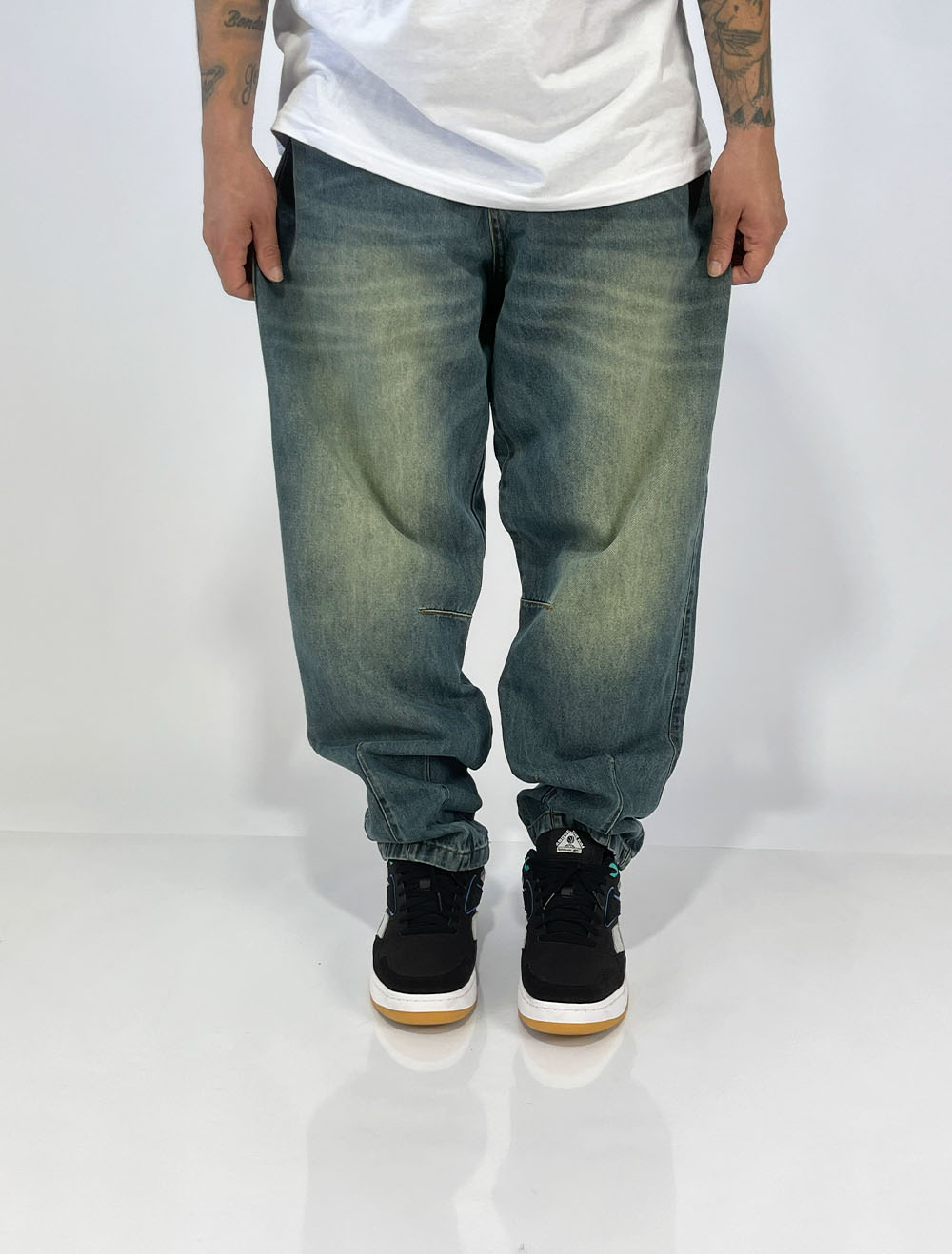 Calça Jeans Baggy Denim Co Recorte lateral e Barra - Verde Água