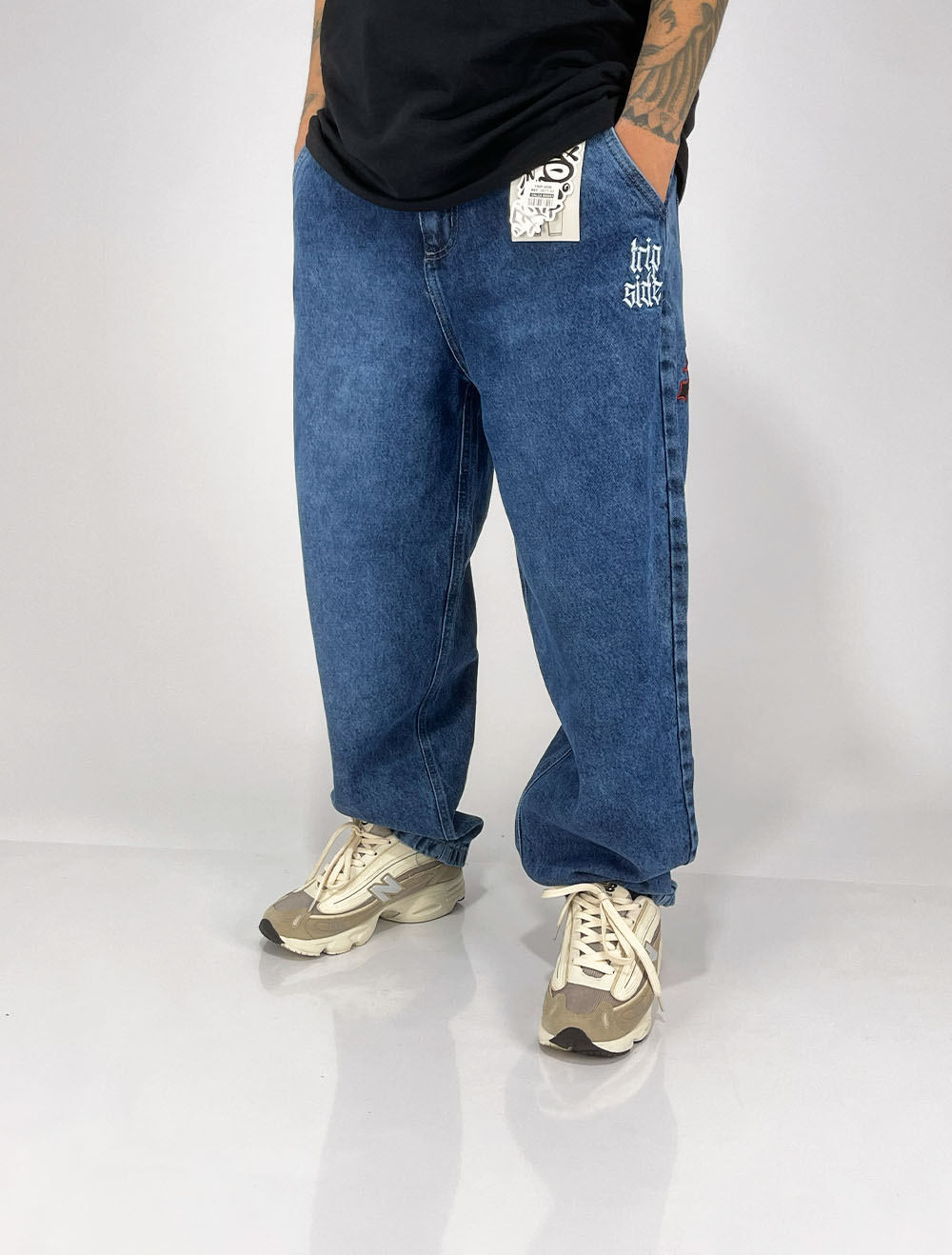Calça Jeans Baggy Trip Side Multi Cruz - Azul