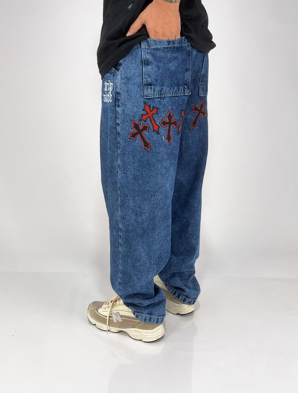Calça Jeans Baggy Trip Side Multi Cruz - Azul
