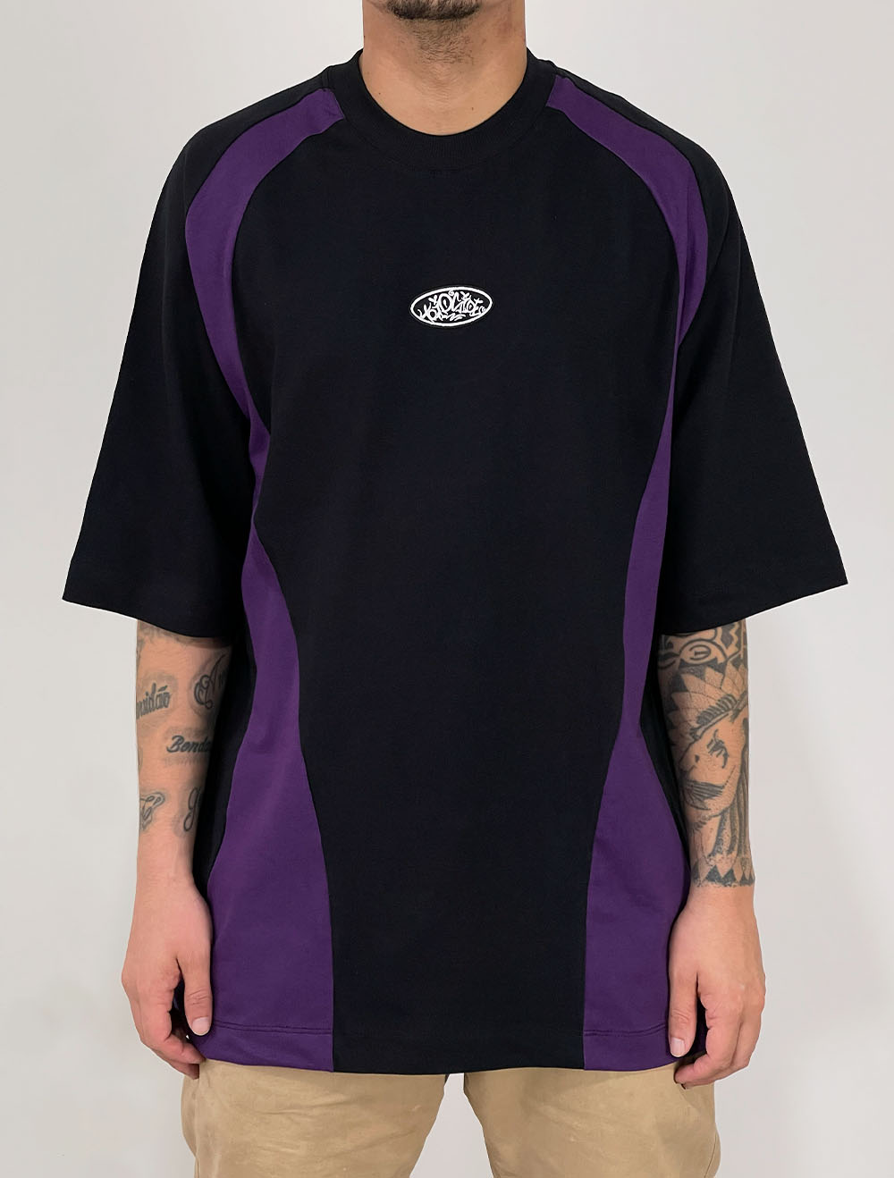 Camiseta Oversized Premium Raglan Trip Side Recorte - Preta/Verde