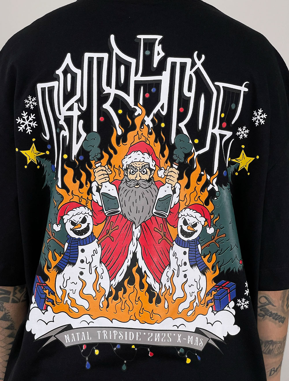 Camiseta Oversized Premium Trip Side Papai Noel Underground - Preta