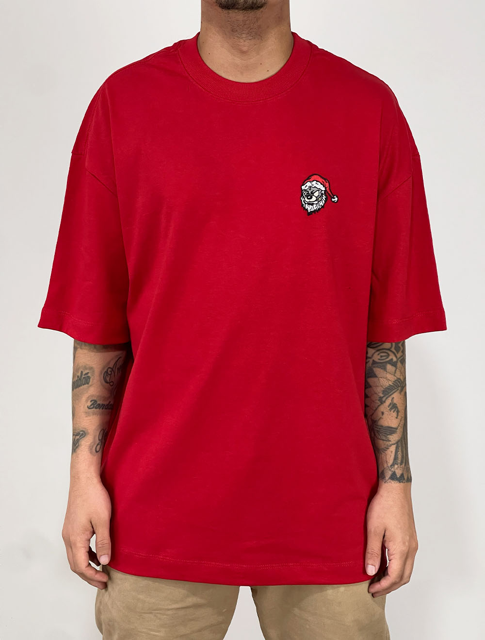 Camiseta Oversized Premium Trip Side Papai Noel Underground - Vermelha