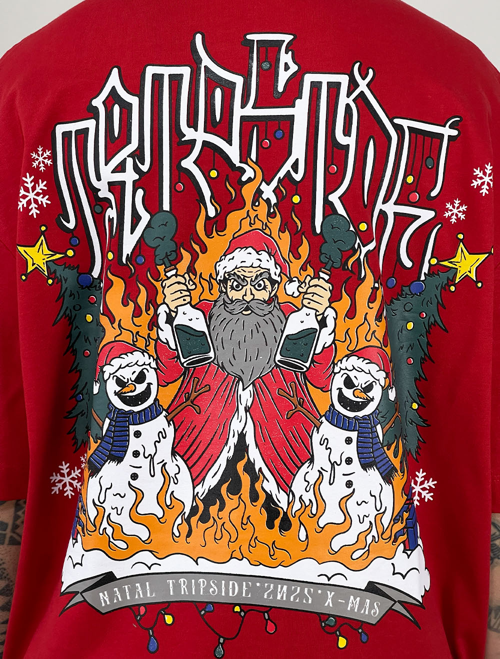 Camiseta Oversized Premium Trip Side Papai Noel Underground - Vermelha
