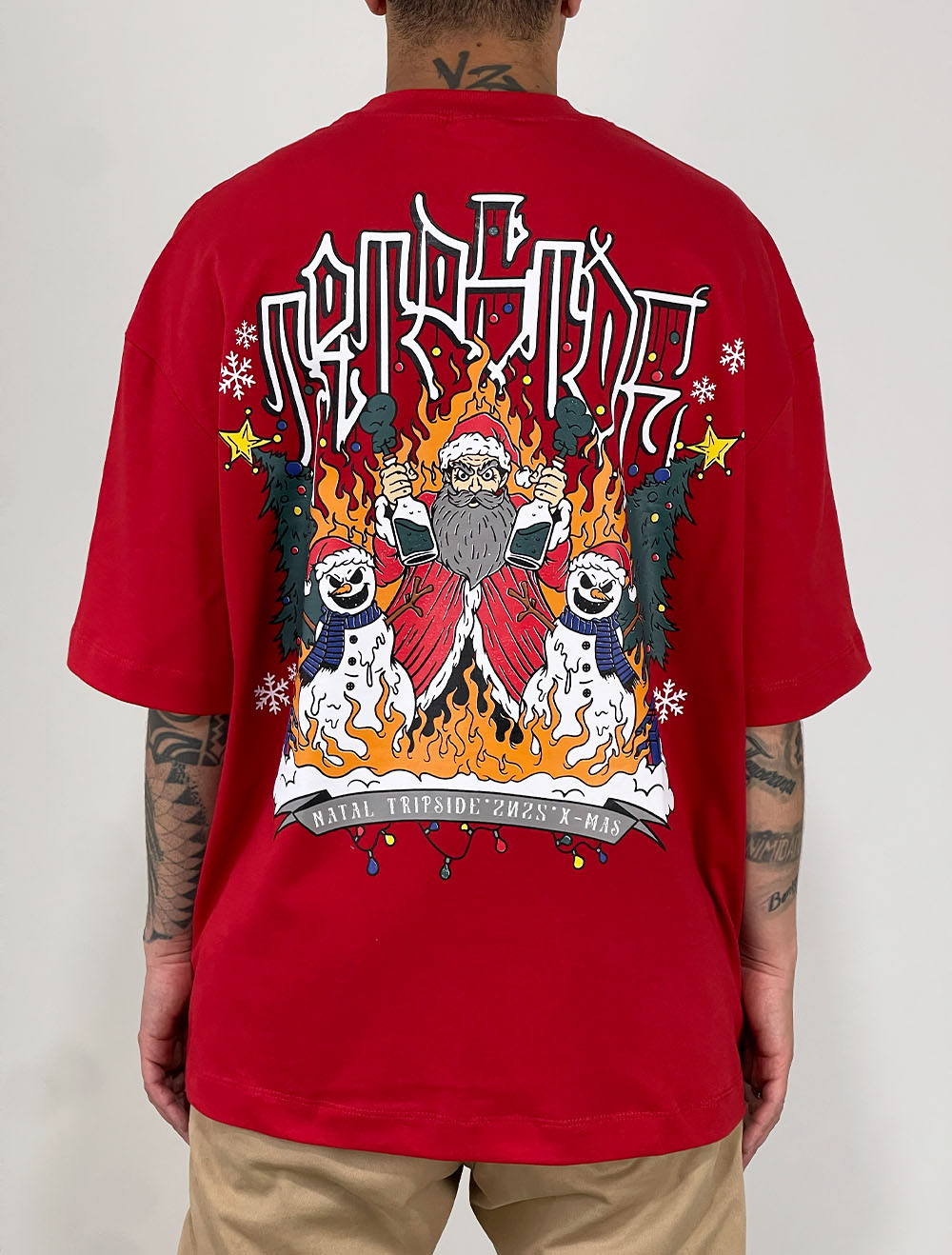 Camiseta Oversized Premium Trip Side Papai Noel Underground - Vermelha
