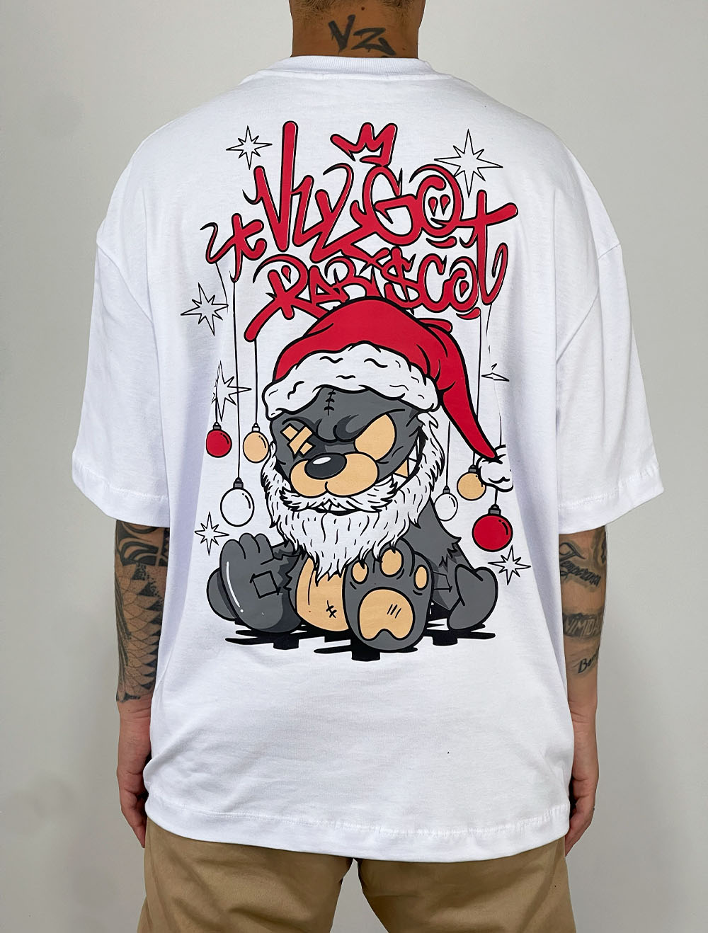 Camiseta Oversized Premium Trip Side Papai Urso de Natal - Branca