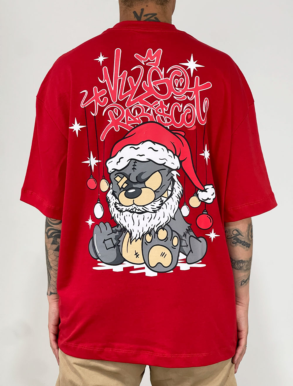 Camiseta Oversized Premium Trip Side Papai Urso de Natal - Vermelha