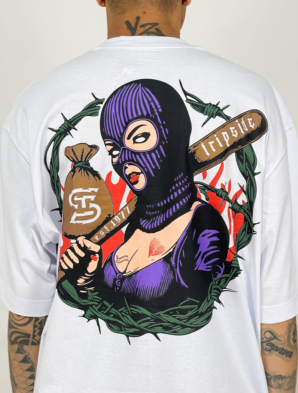 Camiseta Oversized Trip Side Gangsta Girl - Branca