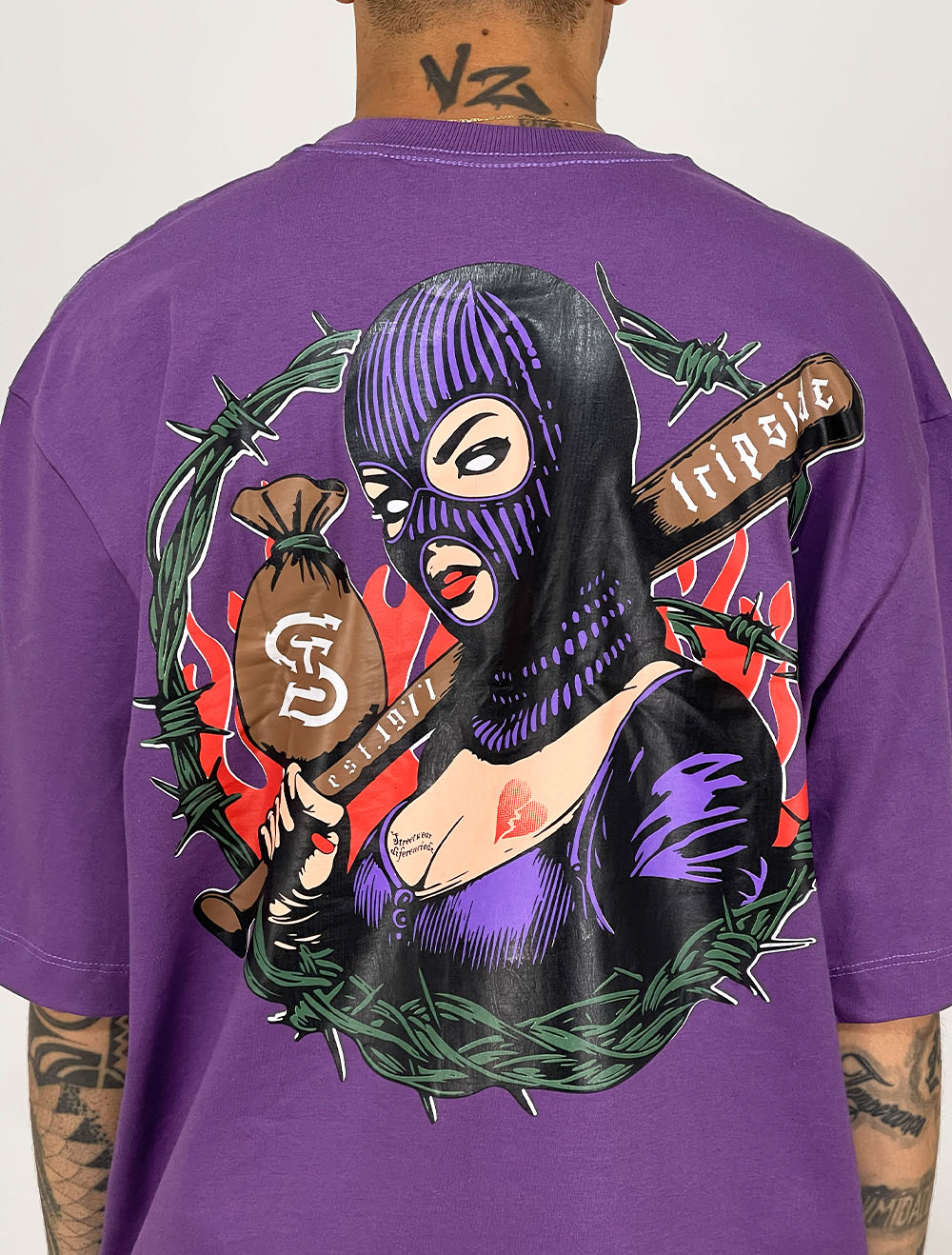 Camiseta Oversized Trip Side Gangsta Girl - Lilás