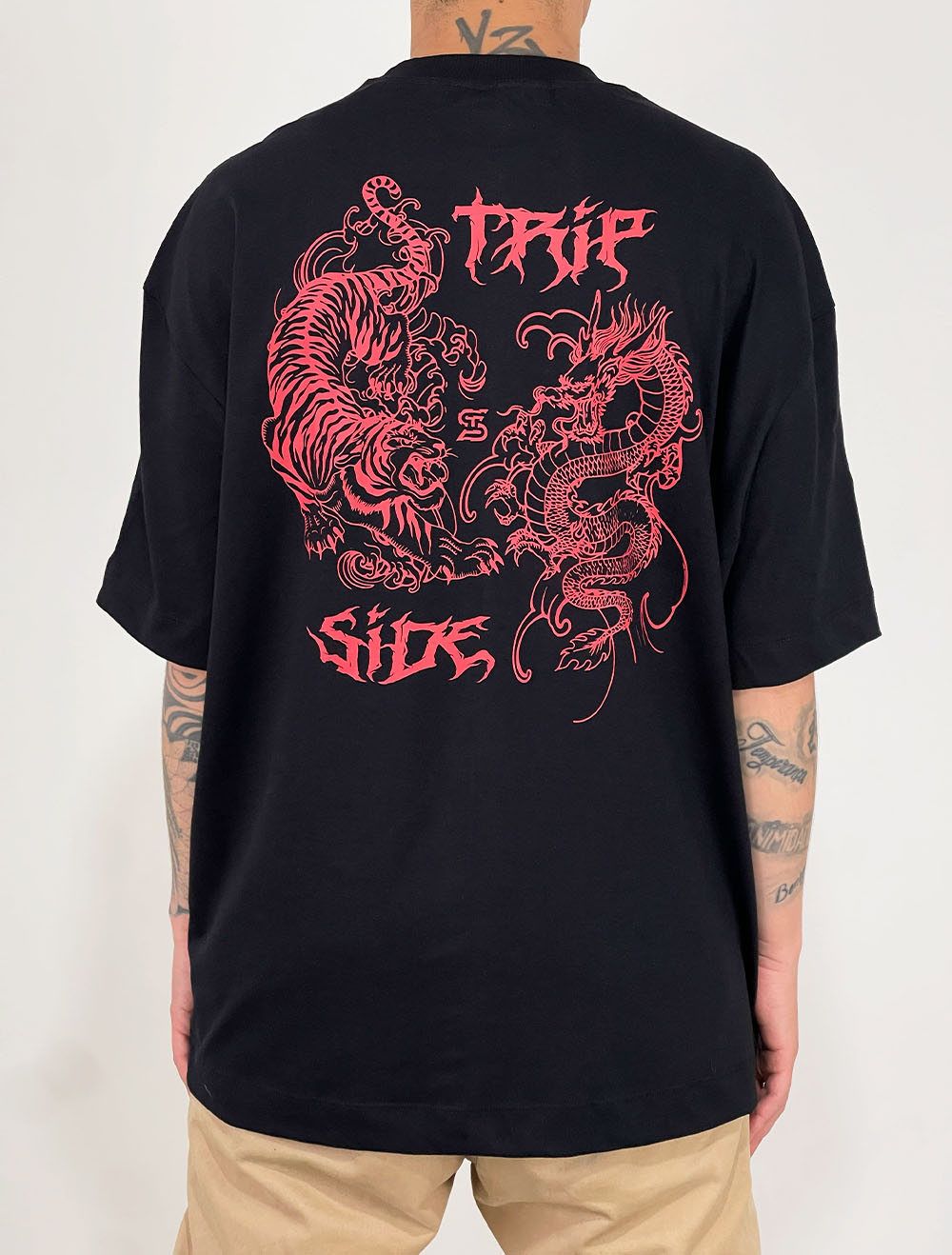 Camiseta Oversized Trip Side Tigre x Dragão Risco - Roxo