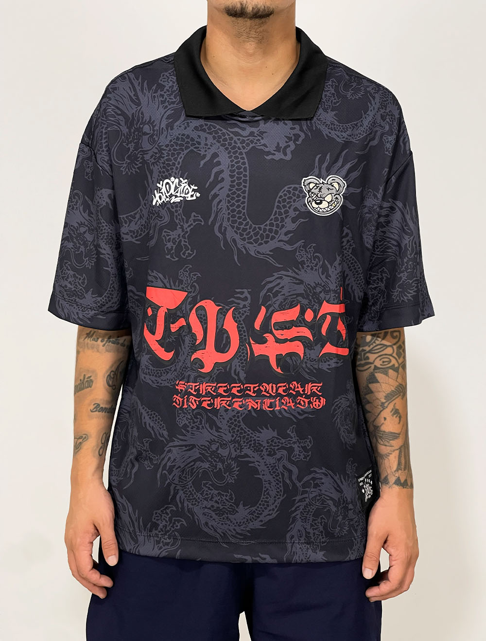 Camiseta De Time Oversized Trip Side Tag Oriental - Preta