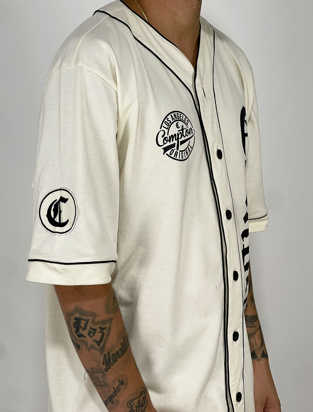 Camisa de Botão Baseball Compton logo Vertical - Creme