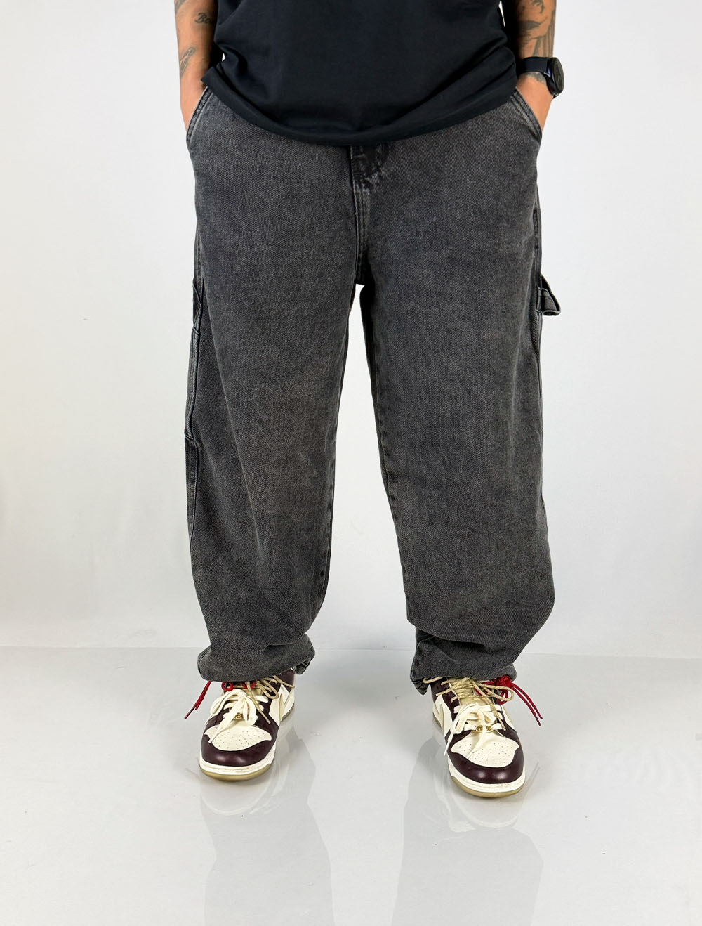 Calça Jeans Baggy Carpinteiro Trip Side Tag Metal - Preto