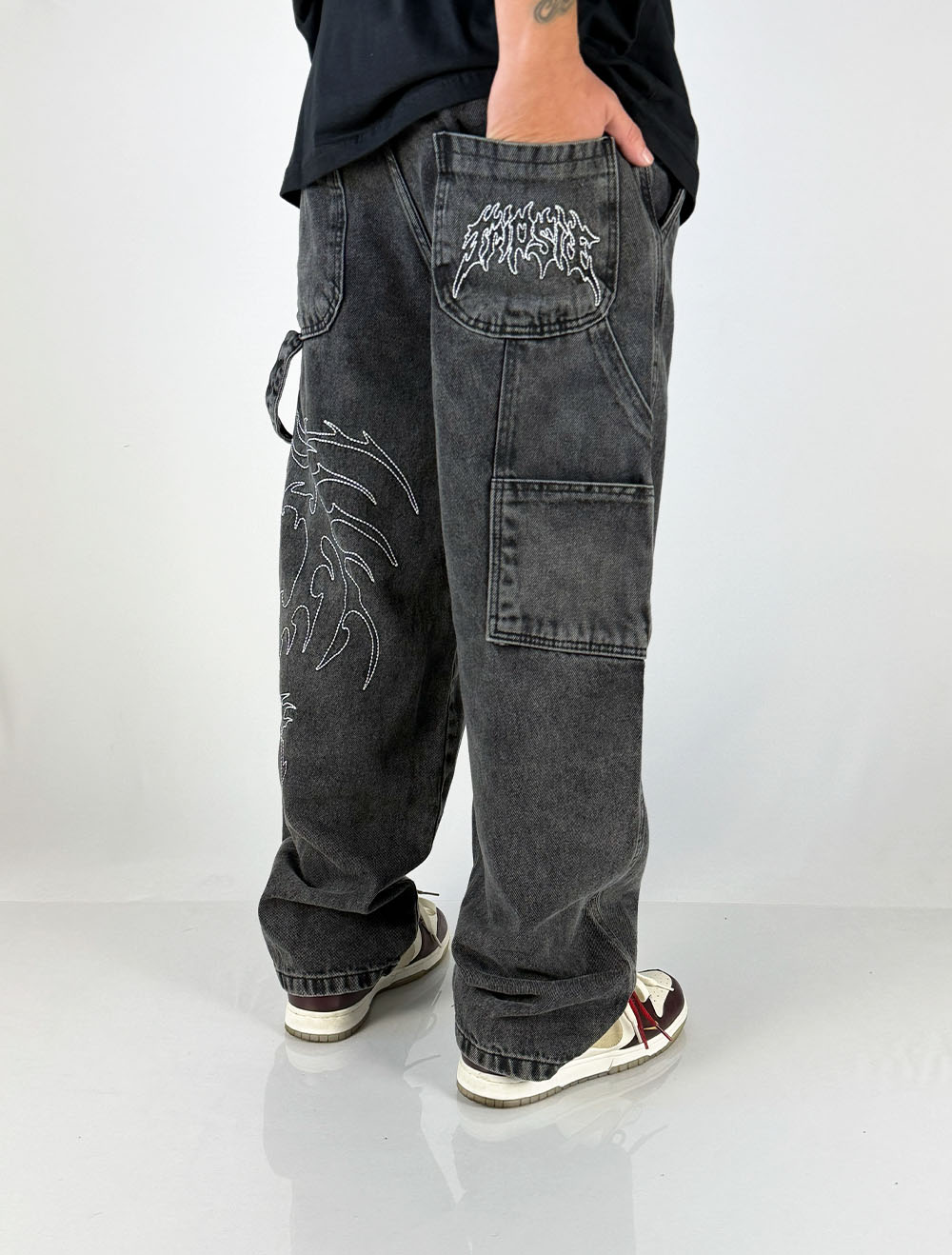 Calça Jeans Baggy Carpinteiro Trip Side Tag Metal - Preto