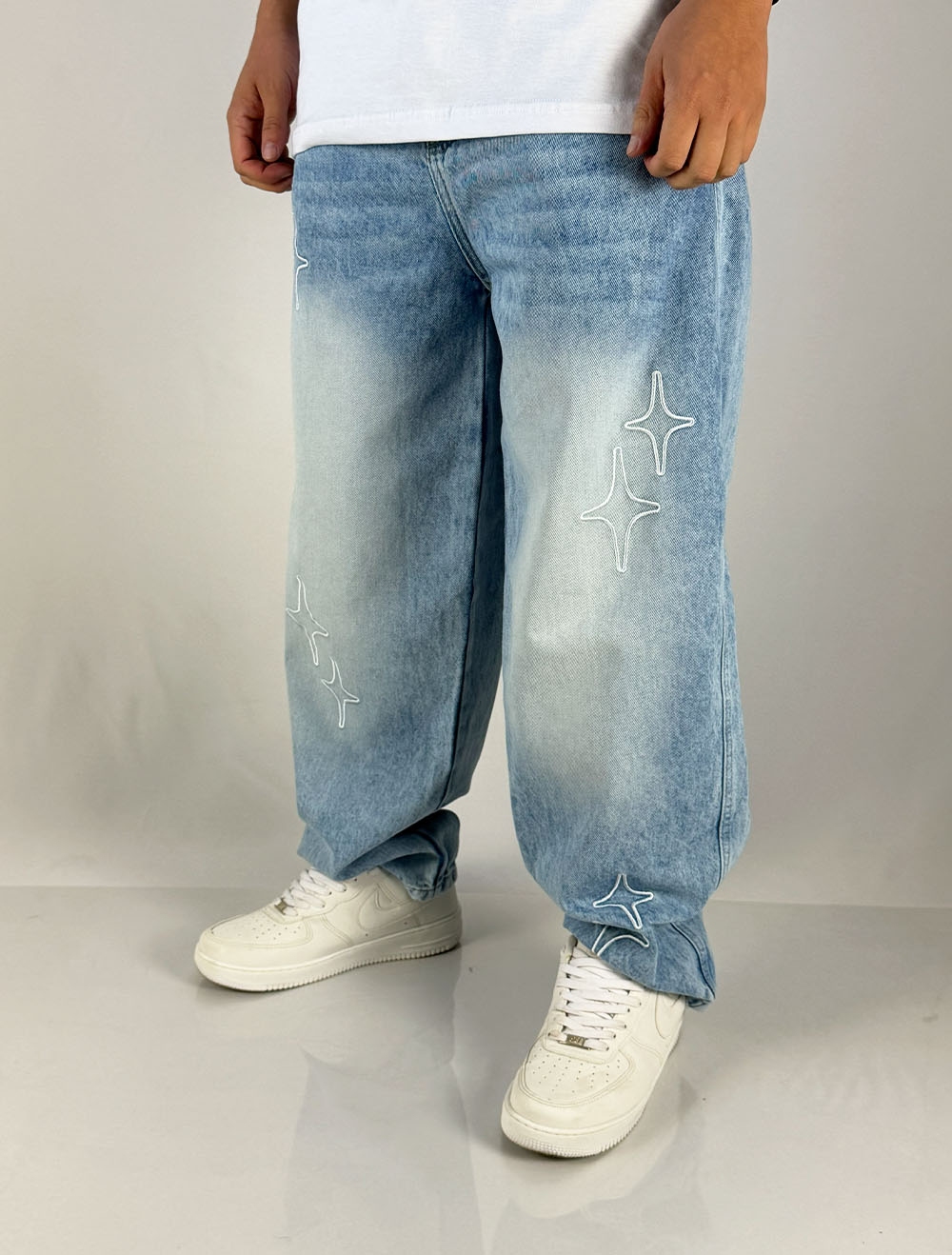 Calça Jeans Baggy Trip Side Stars Lavagem - Azul