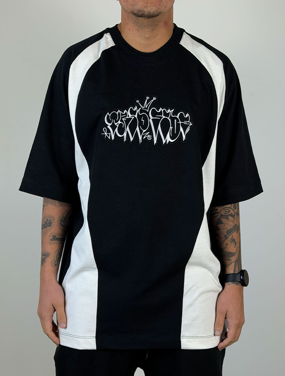 Camiseta Oversized Premium Raglan Trip Side 77 New - Preta/Off White