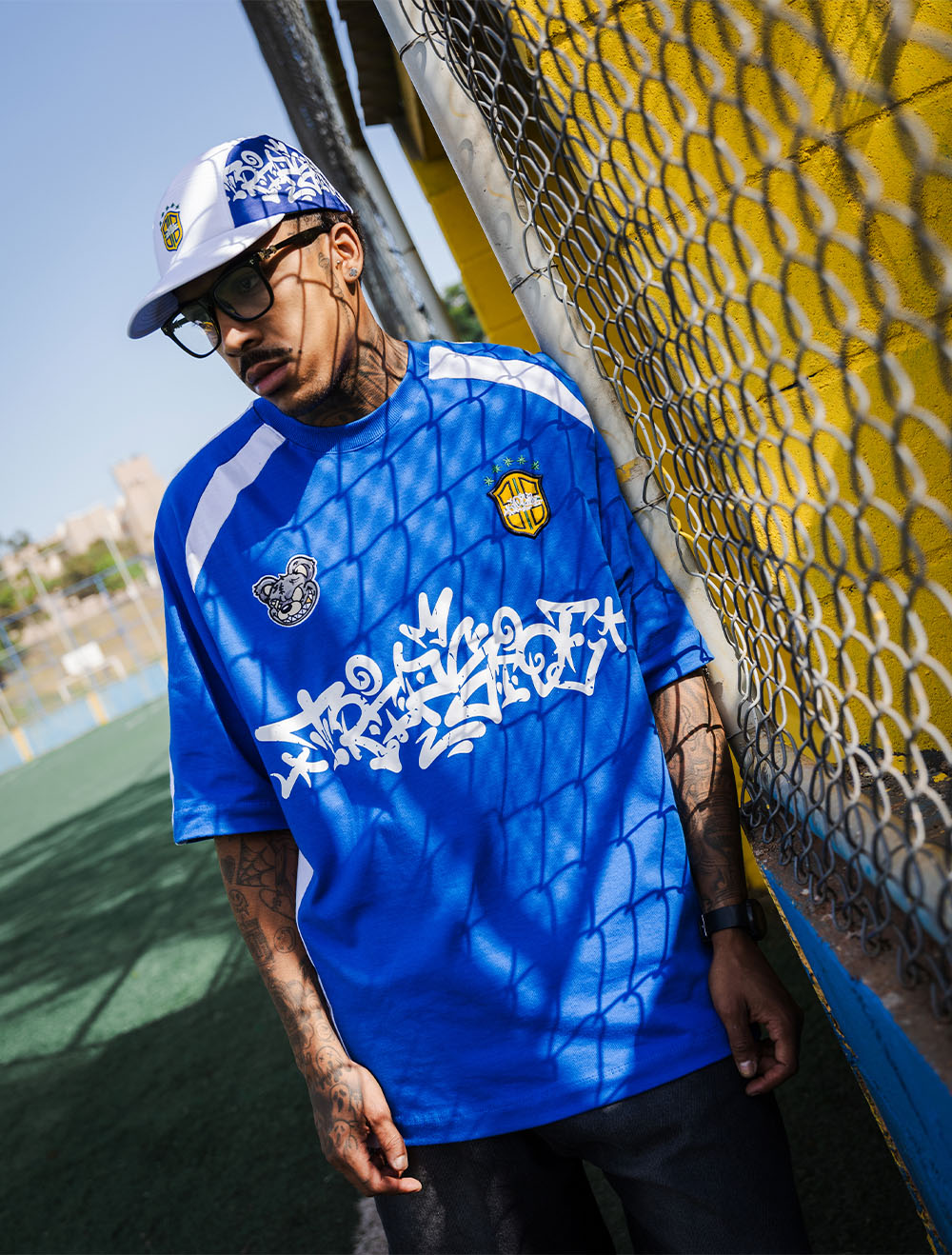 Camiseta Oversized Premium Trip Side Brasil Recorte - Azul