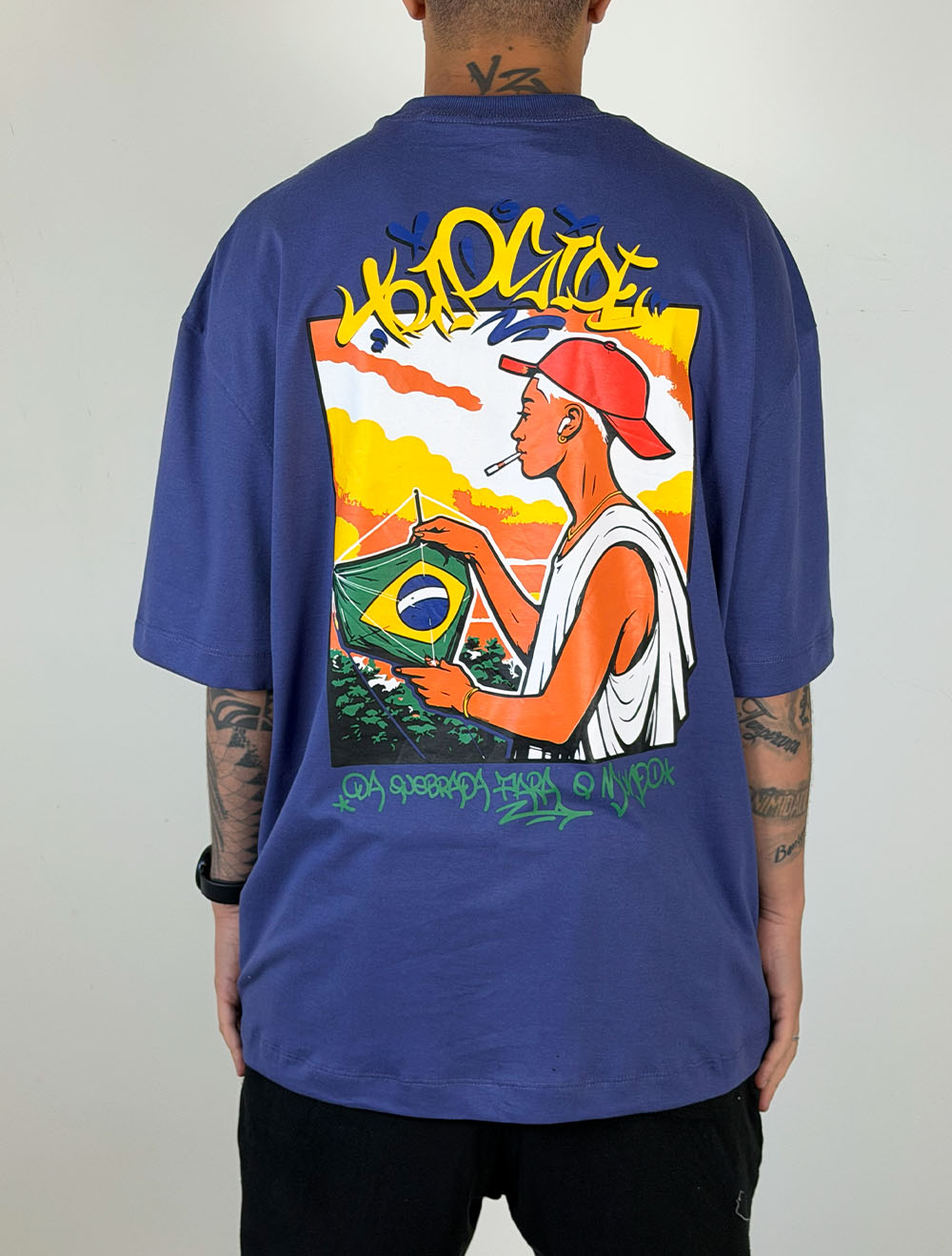 Camiseta Oversized Trip Side Da Quebrada Para o Mundo - Índigo
